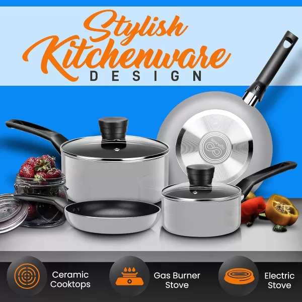 SereneLife Kitchenware Pots &amp; Pans Basic Kitchen Cookware, Black Non-Stick Coating Inside, Heat Resistant Lacquer , One Size, Blue