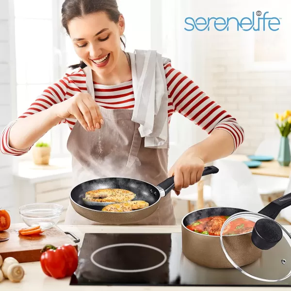 SereneLife Kitchenware Pots &amp; Pans Basic Kitchen Cookware, Black Non-Stick Coating Inside, Heat Resistant Lacquer , One Size, Blue