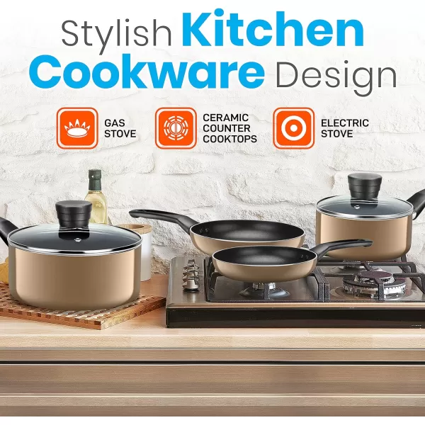 SereneLife Kitchenware Pots &amp; Pans Basic Kitchen Cookware, Black Non-Stick Coating Inside, Heat Resistant Lacquer , One Size, Blue