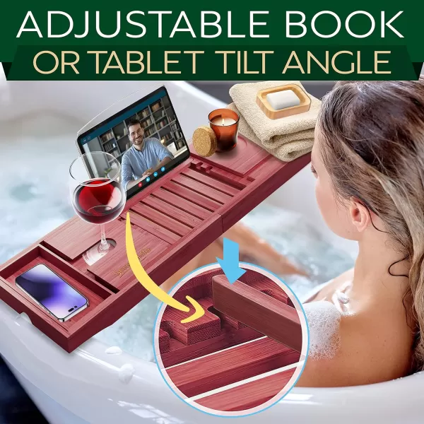 SereneLife Luxury Bamboo Bathtub Caddy Tray - Adjustable Natural Wood Bath Tub Organizer with Wine Holder, Cup Placement, Soap Dish, Book Space &amp; Phone Slot for Spa, Bathroom &amp; Shower - SLBCAD20
