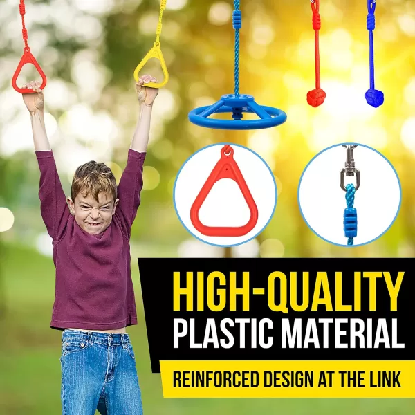 SereneLife Ninja Obstacle Course Slack Line 50ft Slackline with 18 Jungle Gym Tree Climbing Attachments Outdoor Play Equipment Set, Rope Ladder &amp; Accessories, Assorted Color