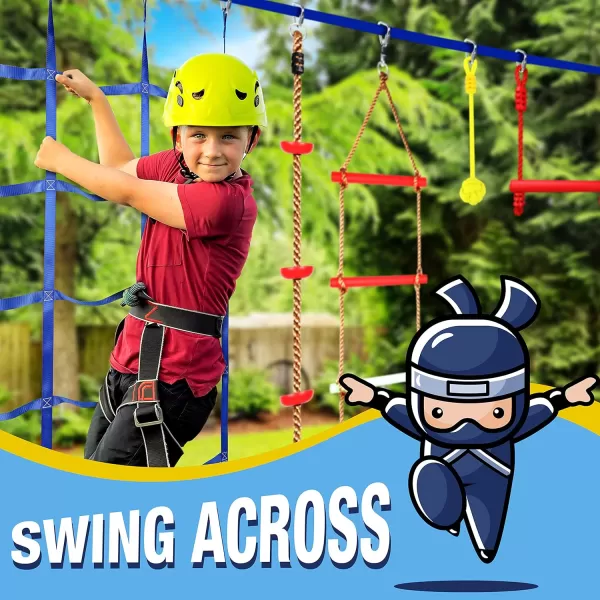 SereneLife Ninja Obstacle Course Slack Line 50ft Slackline with 18 Jungle Gym Tree Climbing Attachments Outdoor Play Equipment Set, Rope Ladder &amp; Accessories, Assorted Color