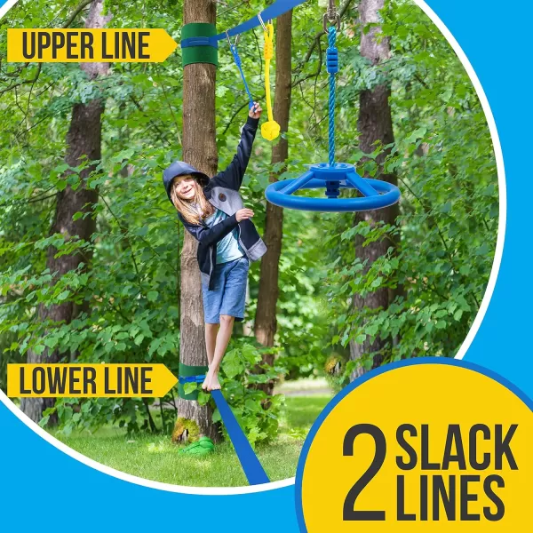 SereneLife Ninja Obstacle Course Slack Line 50ft Slackline with 18 Jungle Gym Tree Climbing Attachments Outdoor Play Equipment Set, Rope Ladder &amp; Accessories, Assorted Color