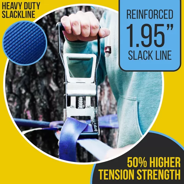SereneLife Ninja Obstacle Course Slack Line 50ft Slackline with 18 Jungle Gym Tree Climbing Attachments Outdoor Play Equipment Set, Rope Ladder &amp; Accessories, Assorted Color