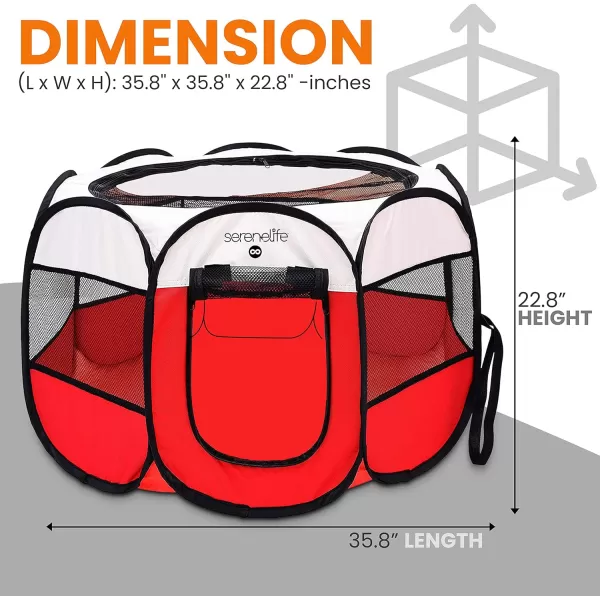 SereneLife On-The-Go Foldable Portable Pet Tent 8-Panel Playpen for Dog &amp; Cat w/Food/Water Bowl, Mesh Exercise Puppy Playground, Pet House Indoor &amp; Outdoor, Travel &amp; Camping Pet Kennel 