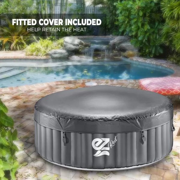 SereneLife Outdoor Portable Hot Tub - 82'' x 25'' 6-Person Round Inflatable Heated Pool Spa with 130 Bubble Jets, Filter Pump, Cover, LED Lights, and Remote Control