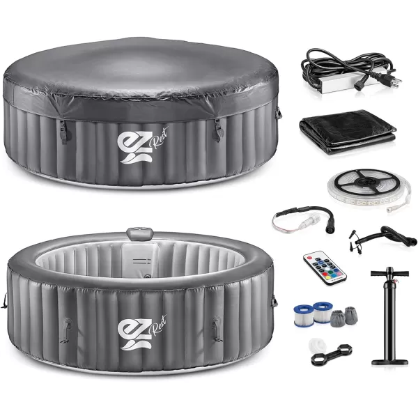 SereneLife Outdoor Portable Hot Tub - 82'' x 25'' 6-Person Round Inflatable Heated Pool Spa with 130 Bubble Jets, Filter Pump, Cover, LED Lights, and Remote Control