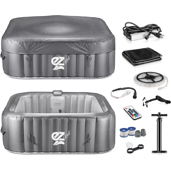 SereneLife Outdoor Portable Hot Tub - 82'' x 25'' 6-Person Round Inflatable Heated Pool Spa with 130 Bubble Jets, Filter Pump, Cover, LED Lights, and Remote Control