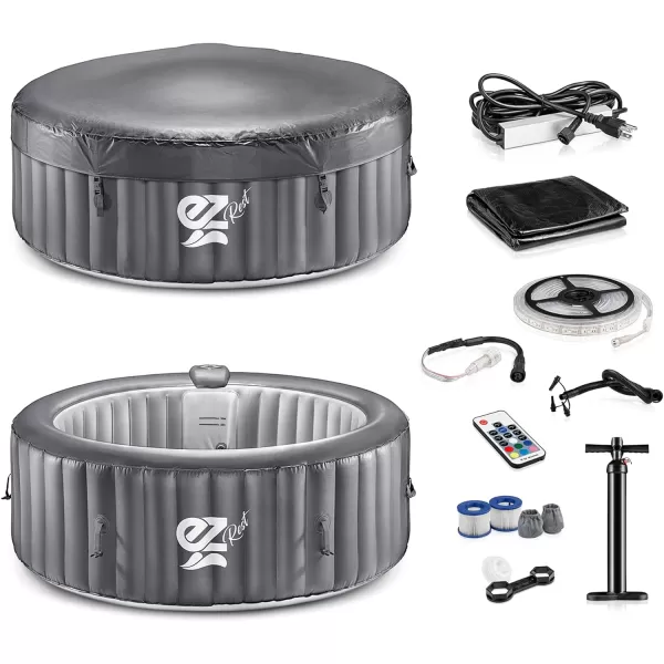 SereneLife Outdoor Portable Hot Tub - 82'' x 25'' 6-Person Round Inflatable Heated Pool Spa with 130 Bubble Jets, Filter Pump, Cover, LED Lights, and Remote Control