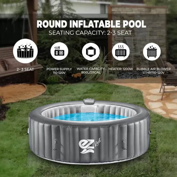 SereneLife Outdoor Portable Hot Tub - 82'' x 25'' 6-Person Round Inflatable Heated Pool Spa with 130 Bubble Jets, Filter Pump, Cover, LED Lights, and Remote Control