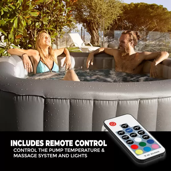 SereneLife Outdoor Portable Hot Tub - 82'' x 25'' 6-Person Round Inflatable Heated Pool Spa with 130 Bubble Jets, Filter Pump, Cover, LED Lights, and Remote Control