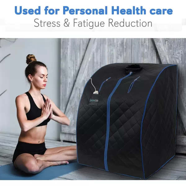 SereneLife Oversize Portable Infrared Home Spa | One Person Sauna | with Heating Foot Pad &amp; Portable Chair, SLISAU20BK, Black