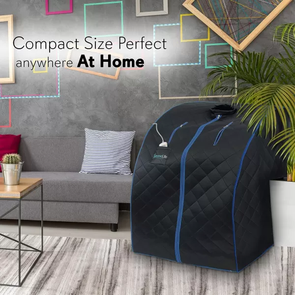 SereneLife Oversize Portable Infrared Home Spa | One Person Sauna | with Heating Foot Pad &amp; Portable Chair, SLISAU20BK, Black