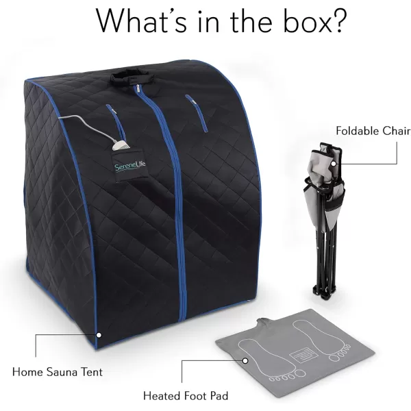 SereneLife Oversize Portable Infrared Home Spa | One Person Sauna | with Heating Foot Pad &amp; Portable Chair, SLISAU20BK, Black