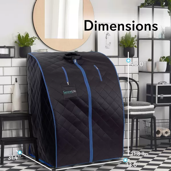 SereneLife Oversize Portable Infrared Home Spa | One Person Sauna | with Heating Foot Pad &amp; Portable Chair, SLISAU20BK, Black
