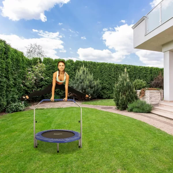 SereneLife Portable &amp; Foldable Trampoline - 40" in-Home Mini Rebounder with Adjustable Handrail, Fitness Body Exercise - SLSPT409, Blue