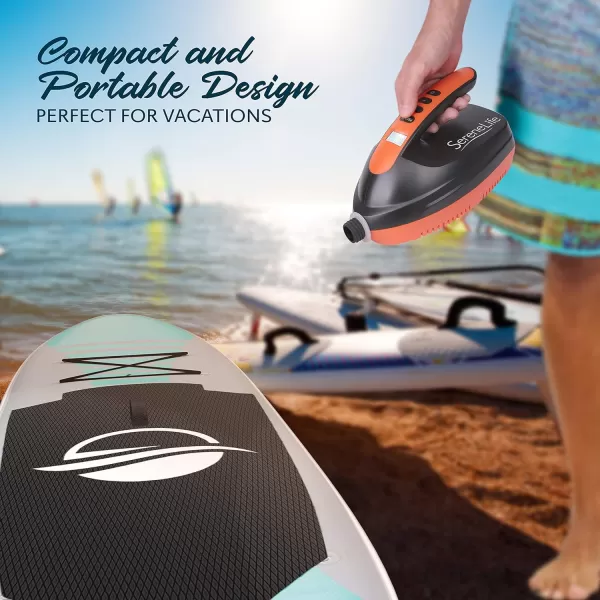 SereneLife Premium Compact Digital Air Pump Compressor with Preset PSI Auto Shut Off for Inflating SUP Paddle Boards, Boats, Rafts, Pool Toys, Water Sports 12V DC Car Connection 