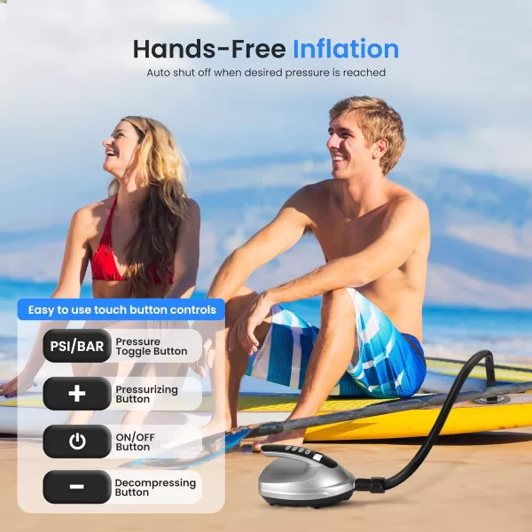 SereneLife Premium Compact Digital Air Pump Compressor with Preset PSI Auto Shut Off for Inflating SUP Paddle Boards, Boats, Rafts, Pool Toys, Water Sports 12V DC Car Connection 