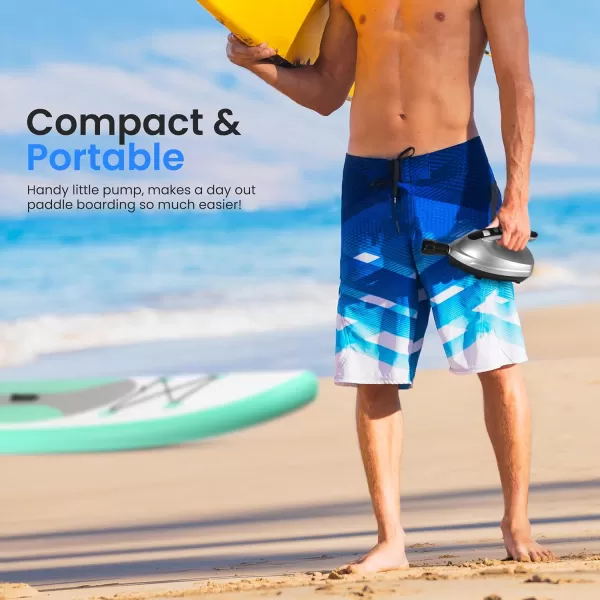 SereneLife Premium Compact Digital Air Pump Compressor with Preset PSI Auto Shut Off for Inflating SUP Paddle Boards, Boats, Rafts, Pool Toys, Water Sports 12V DC Car Connection 