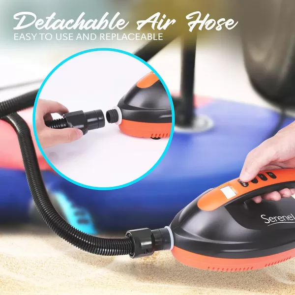 SereneLife Premium Compact Digital Air Pump Compressor with Preset PSI Auto Shut Off for Inflating SUP Paddle Boards, Boats, Rafts, Pool Toys, Water Sports 12V DC Car Connection 