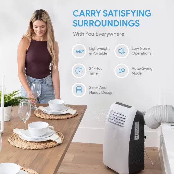 SereneLife SLPAC10 SLPAC 3-in-1 Portable Air Conditioner with Built-in Dehumidifier Function,Fan Mode, Remote Control, Complete Window Mount Exhaust Kit, 10,000 BTU, White