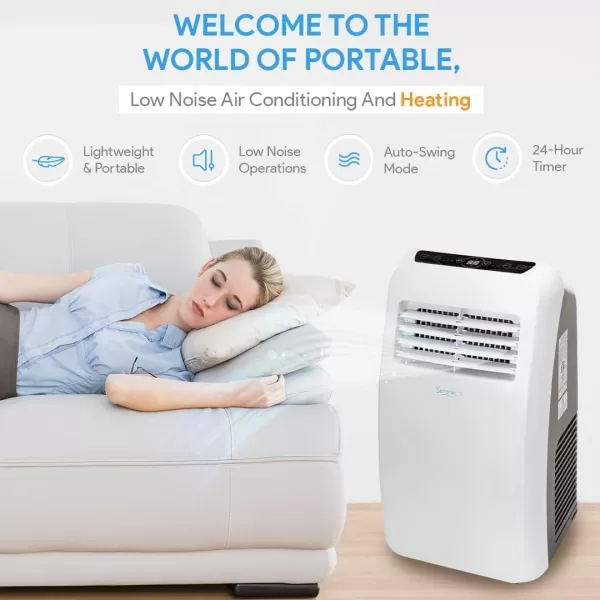 SereneLife SLPAC10 SLPAC 3-in-1 Portable Air Conditioner with Built-in Dehumidifier Function,Fan Mode, Remote Control, Complete Window Mount Exhaust Kit, 10,000 BTU, White