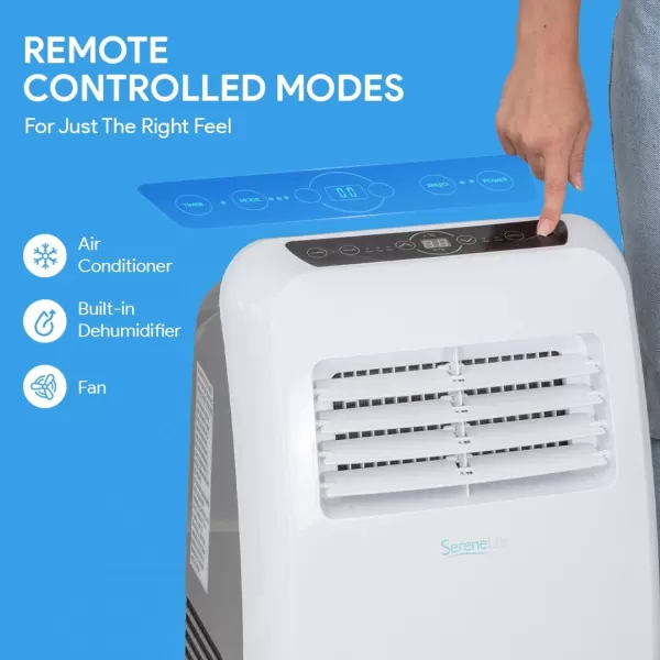 SereneLife SLPAC10 SLPAC 3-in-1 Portable Air Conditioner with Built-in Dehumidifier Function,Fan Mode, Remote Control, Complete Window Mount Exhaust Kit, 10,000 BTU, White