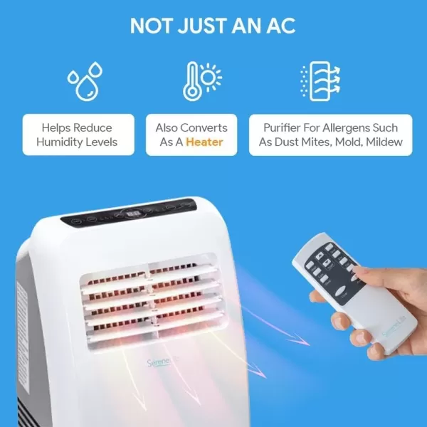 SereneLife SLPAC10 SLPAC 3-in-1 Portable Air Conditioner with Built-in Dehumidifier Function,Fan Mode, Remote Control, Complete Window Mount Exhaust Kit, 10,000 BTU, White