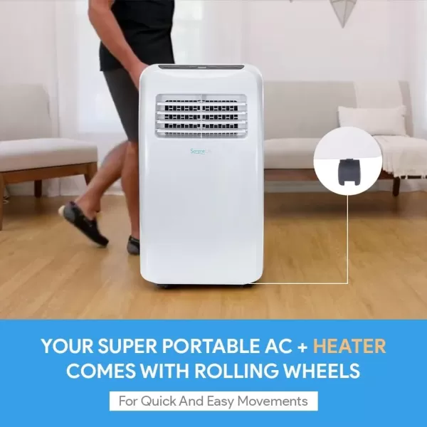 SereneLife SLPAC10 SLPAC 3-in-1 Portable Air Conditioner with Built-in Dehumidifier Function,Fan Mode, Remote Control, Complete Window Mount Exhaust Kit, 10,000 BTU, White