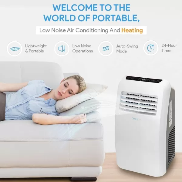 SereneLife SLPAC10 SLPAC 3-in-1 Portable Air Conditioner with Built-in Dehumidifier Function,Fan Mode, Remote Control, Complete Window Mount Exhaust Kit, 10,000 BTU, White