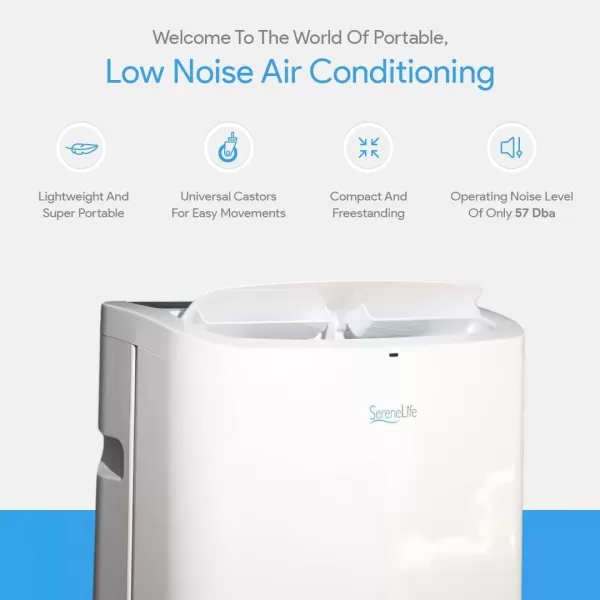 SereneLife SLPAC10 SLPAC 3-in-1 Portable Air Conditioner with Built-in Dehumidifier Function,Fan Mode, Remote Control, Complete Window Mount Exhaust Kit, 10,000 BTU, White