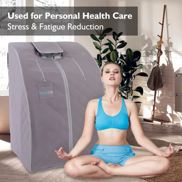 SereneLife Sauna - Portable Infrared Sauna, Home Sauna Tent, Sauna Room, Sauna Bag, One Person Indoor Sauna Box with Heating Foot Pad, Portable Chair and Remote Controller