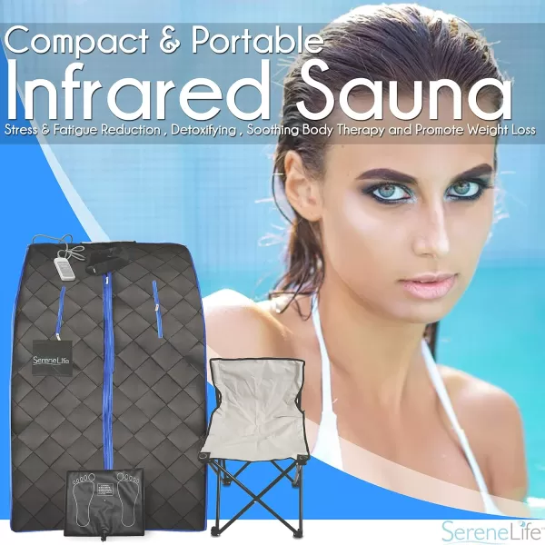 SereneLife Sauna - Portable Infrared Sauna, Home Sauna Tent, Sauna Room, Sauna Bag, One Person Indoor Sauna Box with Heating Foot Pad, Portable Chair and Remote Controller