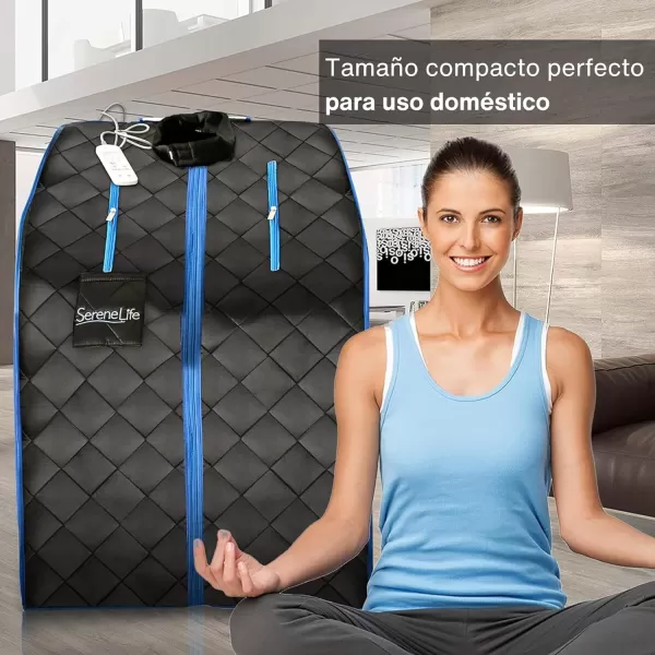 SereneLife Sauna - Portable Infrared Sauna, Home Sauna Tent, Sauna Room, Sauna Bag, One Person Indoor Sauna Box with Heating Foot Pad, Portable Chair and Remote Controller