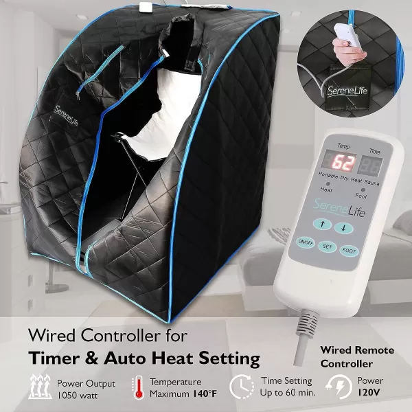 SereneLife Sauna - Portable Infrared Sauna, Home Sauna Tent, Sauna Room, Sauna Bag, One Person Indoor Sauna Box with Heating Foot Pad, Portable Chair and Remote Controller