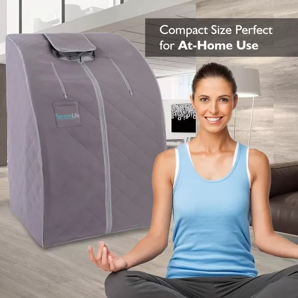 SereneLife Sauna - Portable Infrared Sauna, Home Sauna Tent, Sauna Room, Sauna Bag, One Person Indoor Sauna Box with Heating Foot Pad, Portable Chair and Remote Controller
