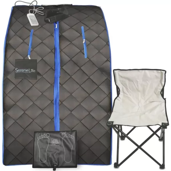 SereneLife Sauna - Portable Infrared Sauna, Home Sauna Tent, Sauna Room, Sauna Bag, One Person Indoor Sauna Box with Heating Foot Pad, Portable Chair and Remote Controller