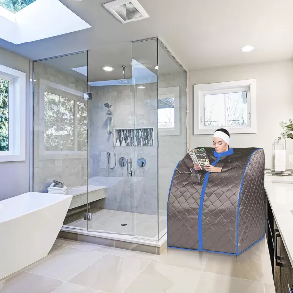 SereneLife Sauna - Portable Infrared Sauna, Home Sauna Tent, Sauna Room, Sauna Bag, One Person Indoor Sauna Box with Heating Foot Pad, Portable Chair and Remote Controller