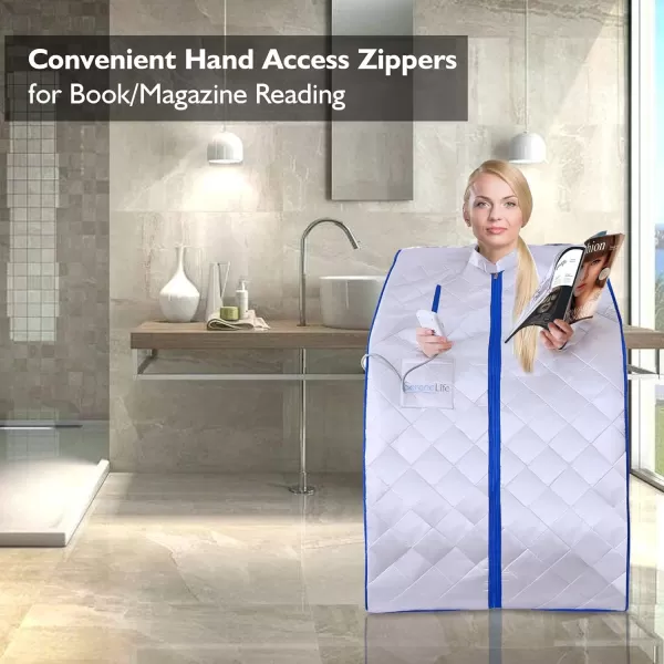 SereneLife Sauna - Portable Infrared Sauna, Home Sauna Tent, Sauna Room, Sauna Bag, One Person Indoor Sauna Box with Heating Foot Pad, Portable Chair and Remote Controller