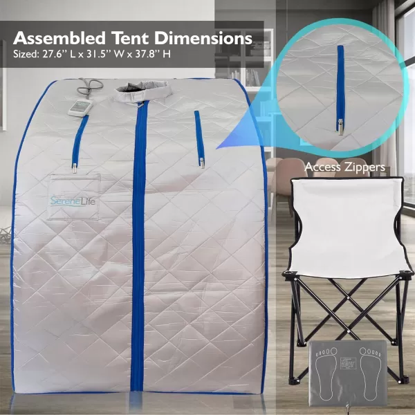SereneLife Sauna - Portable Infrared Sauna, Home Sauna Tent, Sauna Room, Sauna Bag, One Person Indoor Sauna Box with Heating Foot Pad, Portable Chair and Remote Controller