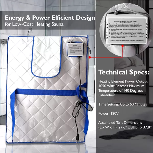 SereneLife Sauna - Portable Infrared Sauna, Home Sauna Tent, Sauna Room, Sauna Bag, One Person Indoor Sauna Box with Heating Foot Pad, Portable Chair and Remote Controller