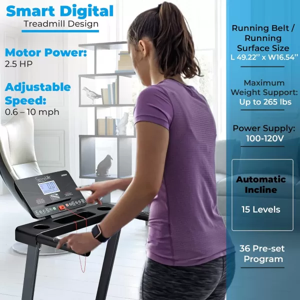 SereneLife Smart Electric Folding Treadmill – Easy Assembly Fitness Motorized Running Jogging Exercise Machine with Manual Incline Adjustment, 12 Preset Programs