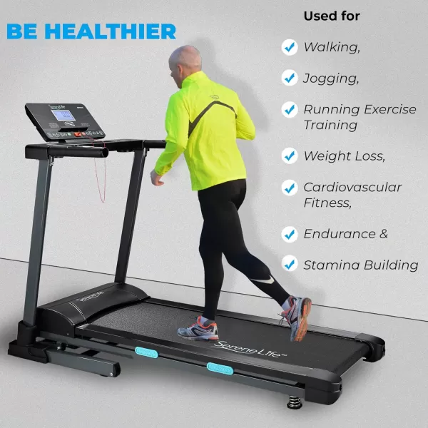 SereneLife Smart Electric Folding Treadmill – Easy Assembly Fitness Motorized Running Jogging Exercise Machine with Manual Incline Adjustment, 12 Preset Programs