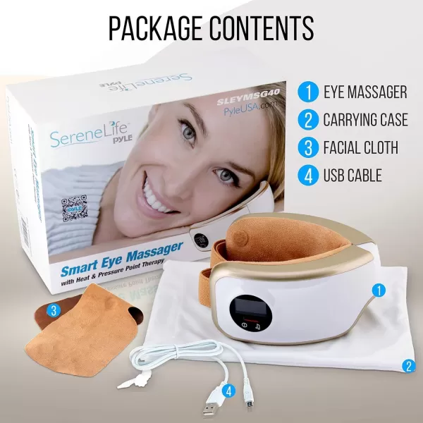 SereneLife Smart Eye Massager with Heat and Compression, Vibration, Music, Wireless Heated Mask for Migraines and Stress Therapy )
