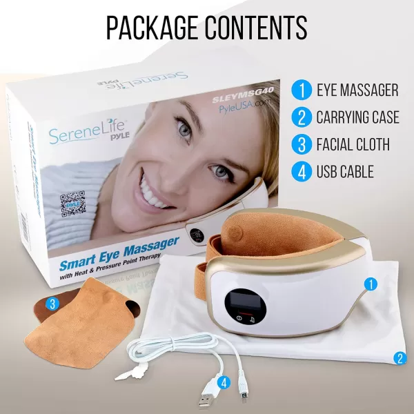 SereneLife Smart Eye Massager with Heat and Compression, Vibration, Music, Wireless Heated Mask for Migraines and Stress Therapy )