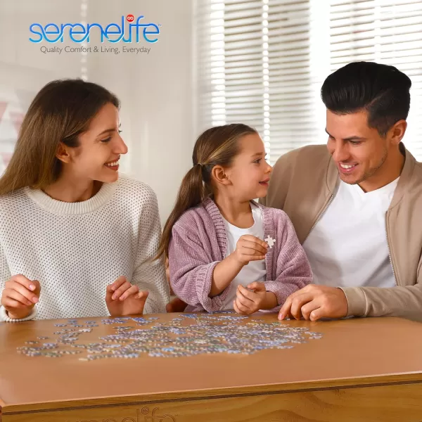 SereneLife Wooden Jigsaw Puzzle Table with 6 Removable Sliding Storage Drawers and Foldable Legs, Smooth Plateau Fiberboard Work Surface and Reinforced Hardwood, for Games and Puzzles, Kids&amp;Adults