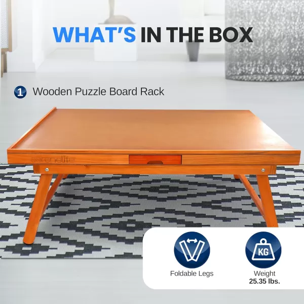 SereneLife Wooden Jigsaw Puzzle Table with 6 Removable Sliding Storage Drawers and Foldable Legs, Smooth Plateau Fiberboard Work Surface and Reinforced Hardwood, for Games and Puzzles, Kids&amp;Adults