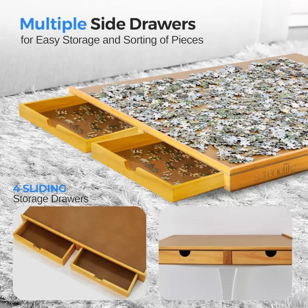 SereneLife Wooden Jigsaw Puzzle Table with 6 Removable Sliding Storage Drawers and Foldable Legs, Smooth Plateau Fiberboard Work Surface and Reinforced Hardwood, for Games and Puzzles, Kids&amp;Adults