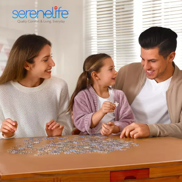 SereneLife Wooden Jigsaw Puzzle Table with 6 Removable Sliding Storage Drawers and Foldable Legs, Smooth Plateau Fiberboard Work Surface and Reinforced Hardwood, for Games and Puzzles, Kids&amp;Adults