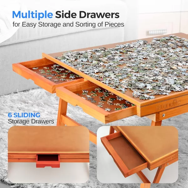 SereneLife Wooden Jigsaw Puzzle Table with 6 Removable Sliding Storage Drawers and Foldable Legs, Smooth Plateau Fiberboard Work Surface and Reinforced Hardwood, for Games and Puzzles, Kids&amp;Adults